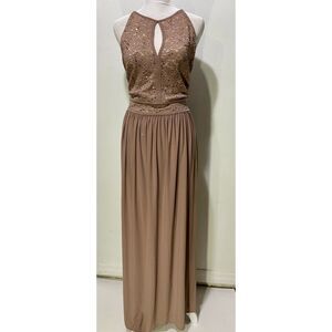 NiNightway maxi dress evening gown brown lace wedding guest festive women 16W